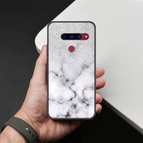 LG V40 Thinq Cover - White Marble Series - HQ Ultra Shine Premium Infinity Glass Soft Silicon Borders Case