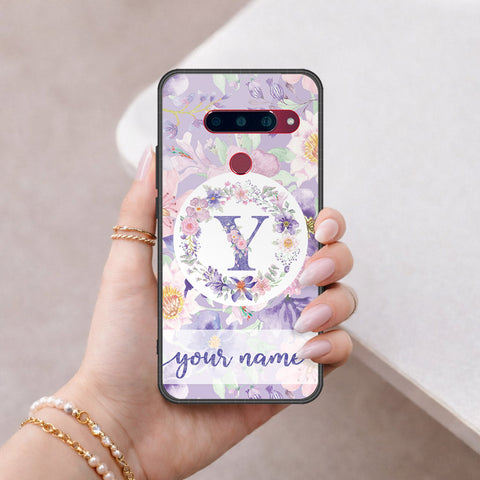 LG V40 Thinq Cover - Personalized Alphabet Series - HQ Ultra Shine Premium Infinity Glass Soft Silicon Borders Case