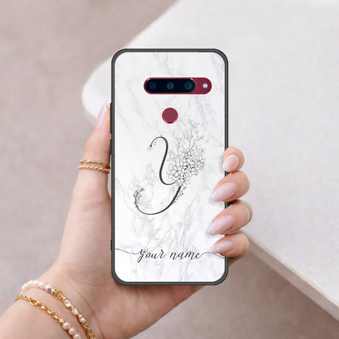 LG V40 Thinq Cover - Personalized Alphabet Series - HQ Ultra Shine Premium Infinity Glass Soft Silicon Borders Case
