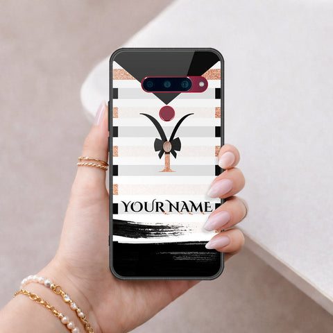 LG V40 Thinq Cover - Personalized Alphabet Series - HQ Ultra Shine Premium Infinity Glass Soft Silicon Borders Case