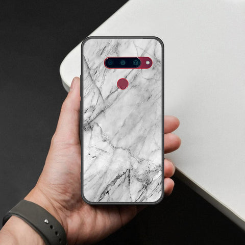 LG V40 Thinq Cover - White Marble Series - HQ Ultra Shine Premium Infinity Glass Soft Silicon Borders Case