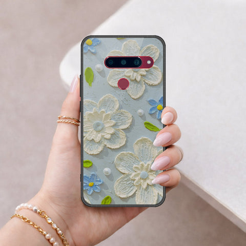 LG V40 Thinq Cover - Floral Series - Design 3 - Sky Blue - HQ Ultra Shine Premium Infinity Glass Soft Silicon Borders Case