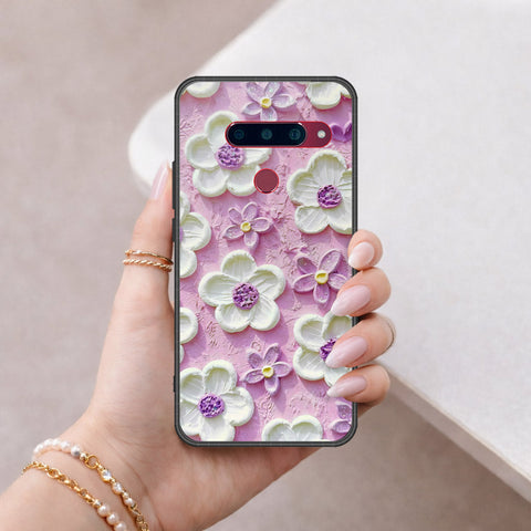 LG V40 Thinq Cover - Floral Series - Design 4 - Purple & White - HQ Ultra Shine Premium Infinity Glass Soft Silicon Borders Case