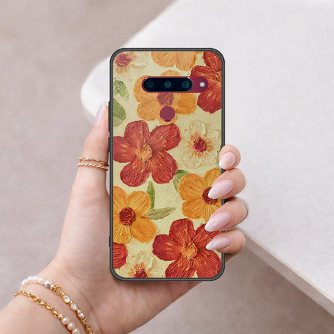 LG V40 Thinq Cover - Floral Series - Design 6 - Red & Orange - HQ Ultra Shine Premium Infinity Glass Soft Silicon Borders Case