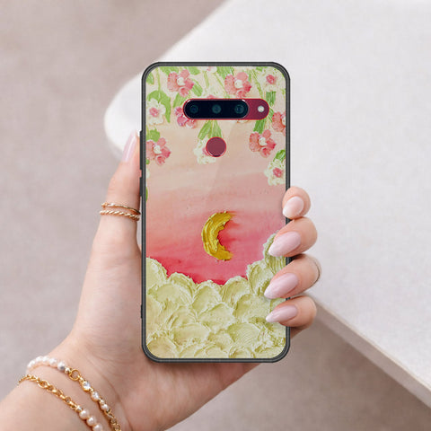 LG V40 Thinq Cover - Floral Series - Design 7 - Pink & Yellow - HQ Ultra Shine Premium Infinity Glass Soft Silicon Borders Case
