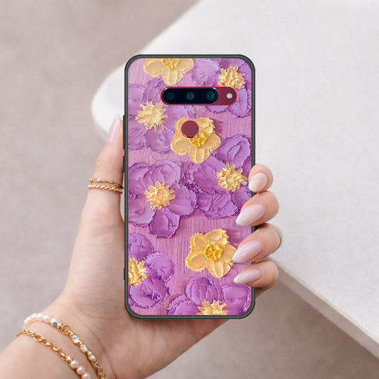 LG V40 Thinq Cover - Floral Series - Design 8 - Purple & Yellow - HQ Ultra Shine Premium Infinity Glass Soft Silicon Borders Case