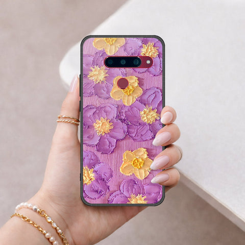 LG V40 Thinq Cover - Floral Series - Design 8 - Purple & Yellow - HQ Ultra Shine Premium Infinity Glass Soft Silicon Borders Case