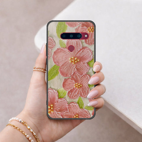 LG V40 Thinq Cover - Floral Series - Design 9 - Pink & Green - HQ Ultra Shine Premium Infinity Glass Soft Silicon Borders Case