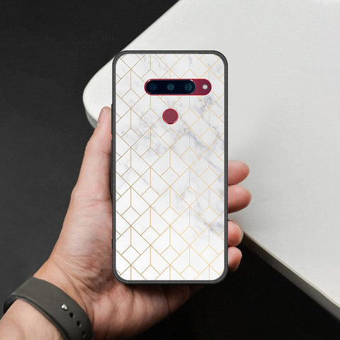LG V40 Thinq Cover - White Marble Series 2 - HQ Ultra Shine Premium Infinity Glass Soft Silicon Borders Case