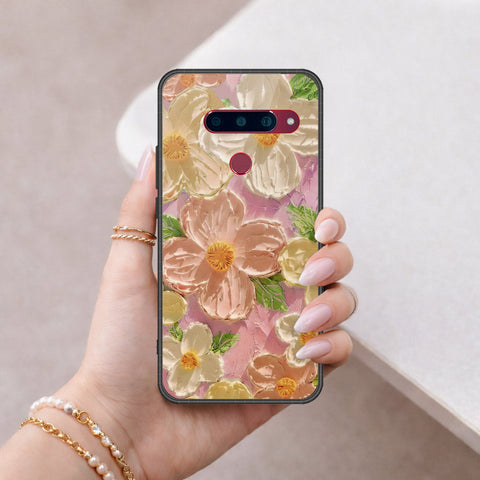 LG V40 Thinq Cover - Floral Series - Design 11 - White & Green - HQ Ultra Shine Premium Infinity Glass Soft Silicon Borders Case