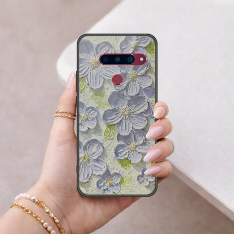 LG V40 Thinq Cover - Floral Series - Design 12 - Grey & Green - HQ Ultra Shine Premium Infinity Glass Soft Silicon Borders Case