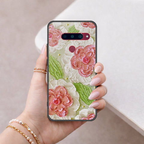 LG V40 Thinq Cover - Floral Series - Design 13 - Offwhite & Green - HQ Ultra Shine Premium Infinity Glass Soft Silicon Borders Case