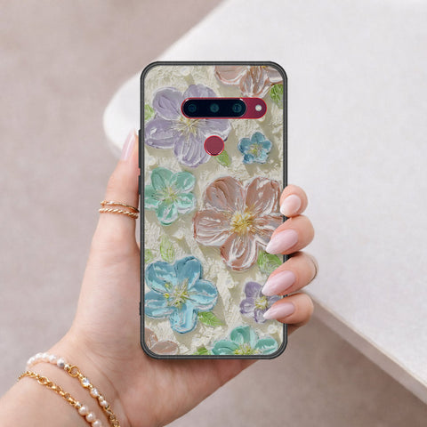 LG V40 Thinq Cover - Floral Series - Design 14 - Blue & Purple - HQ Ultra Shine Premium Infinity Glass Soft Silicon Borders Case