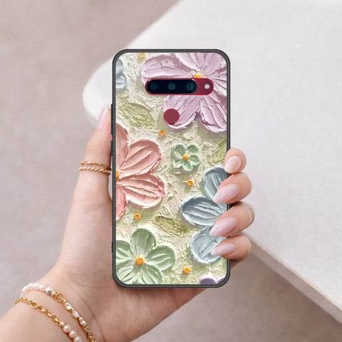 LG V40 Thinq Cover - Floral Series - Design 15 - Blue & Green - HQ Ultra Shine Premium Infinity Glass Soft Silicon Borders Case