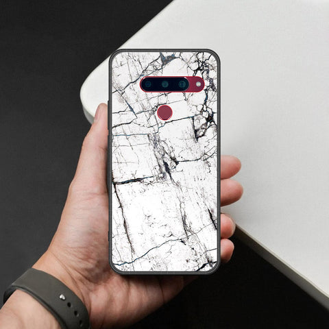 LG V40 Thinq Cover - White Marble Series 2 - HQ Ultra Shine Premium Infinity Glass Soft Silicon Borders Case