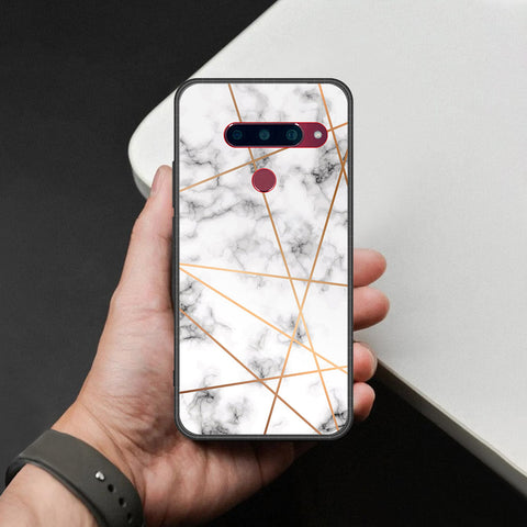 LG V40 Thinq Cover - White Marble Series 2 - HQ Ultra Shine Premium Infinity Glass Soft Silicon Borders Case