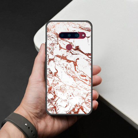 LG V40 Thinq Cover - White Marble Series 2 - HQ Ultra Shine Premium Infinity Glass Soft Silicon Borders Case