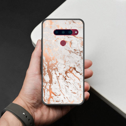 LG V40 Thinq Cover - White Marble Series 2 - HQ Ultra Shine Premium Infinity Glass Soft Silicon Borders Case