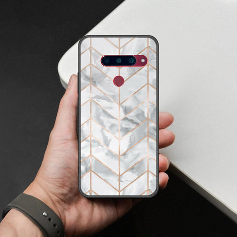 LG V40 Thinq Cover - White Marble Series 2 - HQ Ultra Shine Premium Infinity Glass Soft Silicon Borders Case