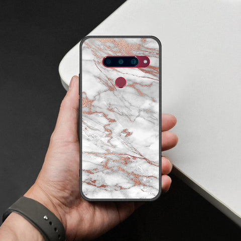LG V40 Thinq Cover - White Marble Series 2 - HQ Ultra Shine Premium Infinity Glass Soft Silicon Borders Case