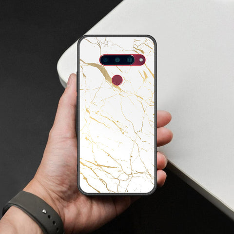 LG V40 Thinq Cover - White Marble Series 2 - HQ Ultra Shine Premium Infinity Glass Soft Silicon Borders Case