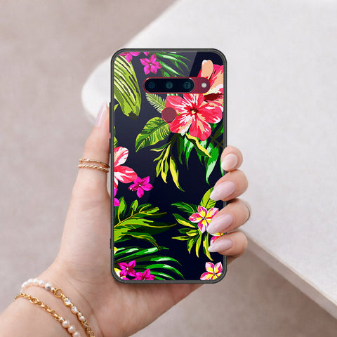 LG V40 Thinq Cover - Floral Series - HQ Ultra Shine Premium Infinity Glass Soft Silicon Borders Case