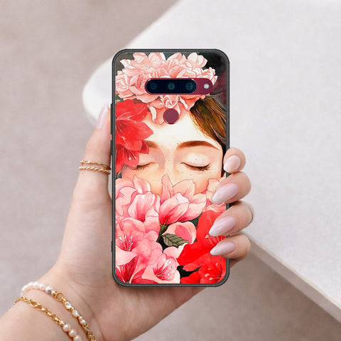 LG V40 Thinq Cover - Floral Series - HQ Ultra Shine Premium Infinity Glass Soft Silicon Borders Case