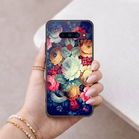LG V40 Thinq Cover - Floral Series 2 - HQ Ultra Shine Premium Infinity Glass Soft Silicon Borders Case