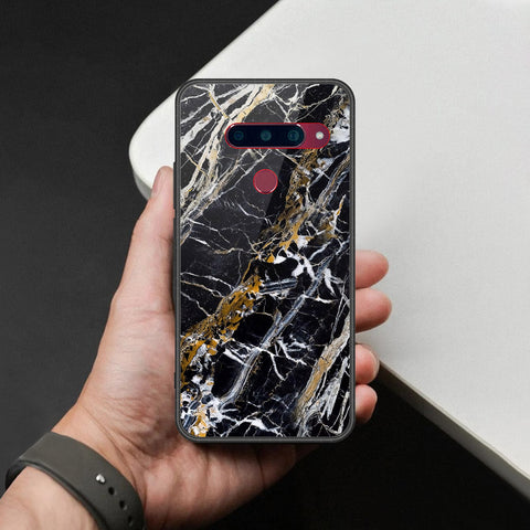 LG V40 Thinq Cover - Black Marble Series - HQ Ultra Shine Premium Infinity Glass Soft Silicon Borders Case