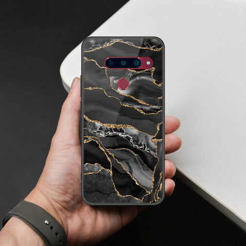 LG V40 Thinq Cover - Black Marble Series - HQ Ultra Shine Premium Infinity Glass Soft Silicon Borders Case