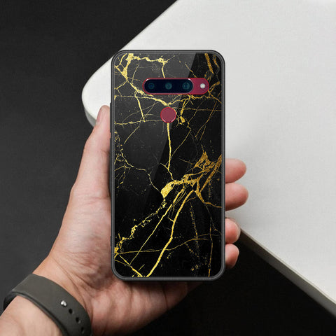 LG V40 Thinq Cover - Black Marble Series - HQ Ultra Shine Premium Infinity Glass Soft Silicon Borders Case