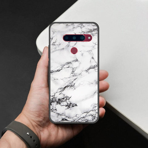 LG V40 Thinq Cover - White Marble Series - HQ Ultra Shine Premium Infinity Glass Soft Silicon Borders Case