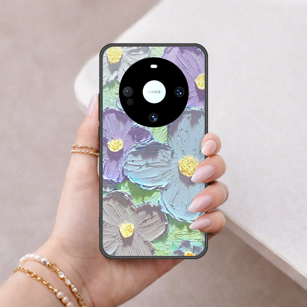 Huawei Mate 60 Cover - Floral Series - Design 1 - Purple & Aqua - HQ Premium Shine Durable Shatterproof Case