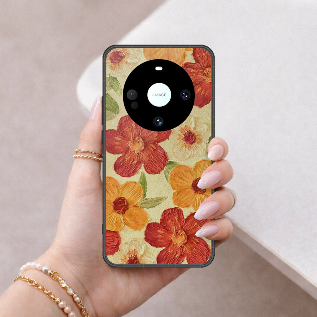 Huawei Mate 60 Cover - Floral Series - Design 6 - Red & Orange - HQ Premium Shine Durable Shatterproof Case