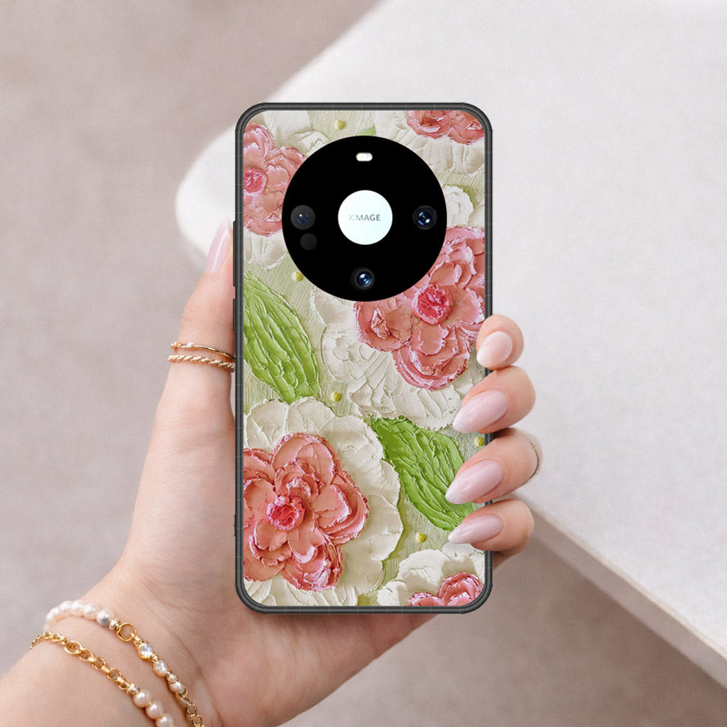Huawei Mate 60 Cover - Floral Series - Design 13 - Offwhite & Green - HQ Premium Shine Durable Shatterproof Case