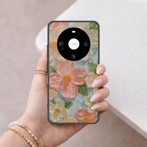 Huawei Mate 60 Cover - Floral Series - Design 16 - Cyan & Pink - HQ Premium Shine Durable Shatterproof Case