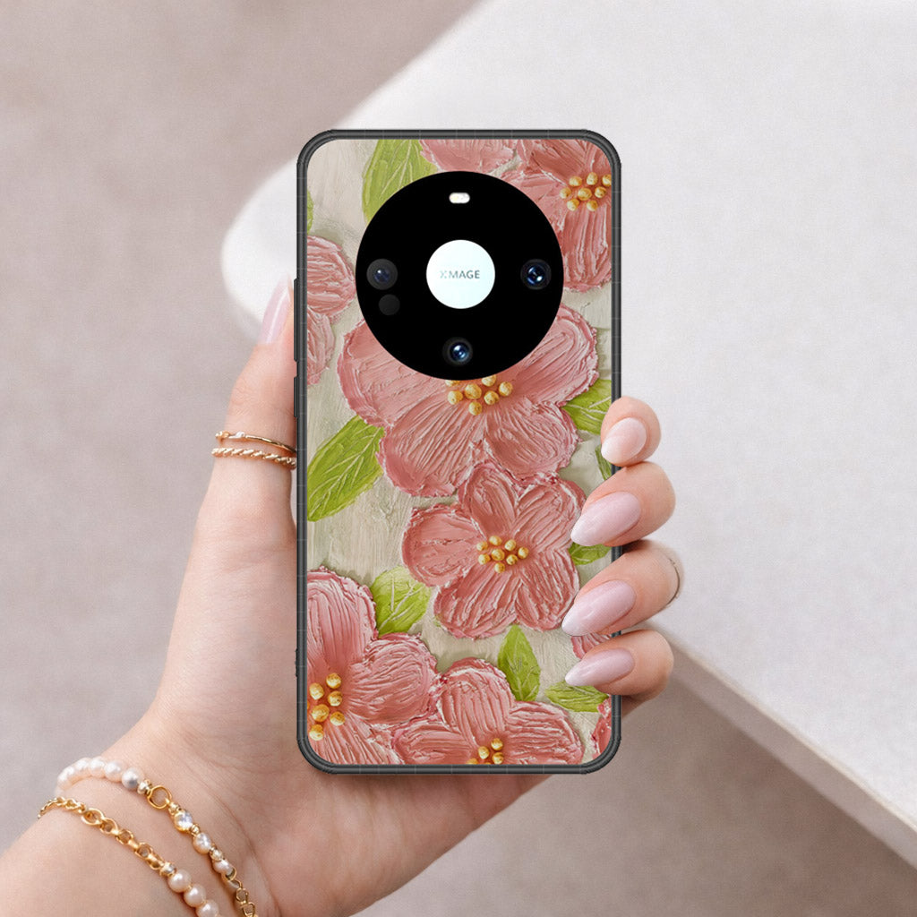 Huawei Mate 60 Pro Plus Cover - Floral Series - Design 9 - Pink & Green - HQ Premium Shine Durable Shatterproof Case