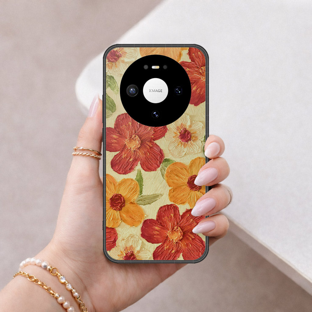 Huawei Mate 80 Cover - Floral Series - Design 6 - Red & Orange - HQ Premium Shine Durable Shatterproof Case