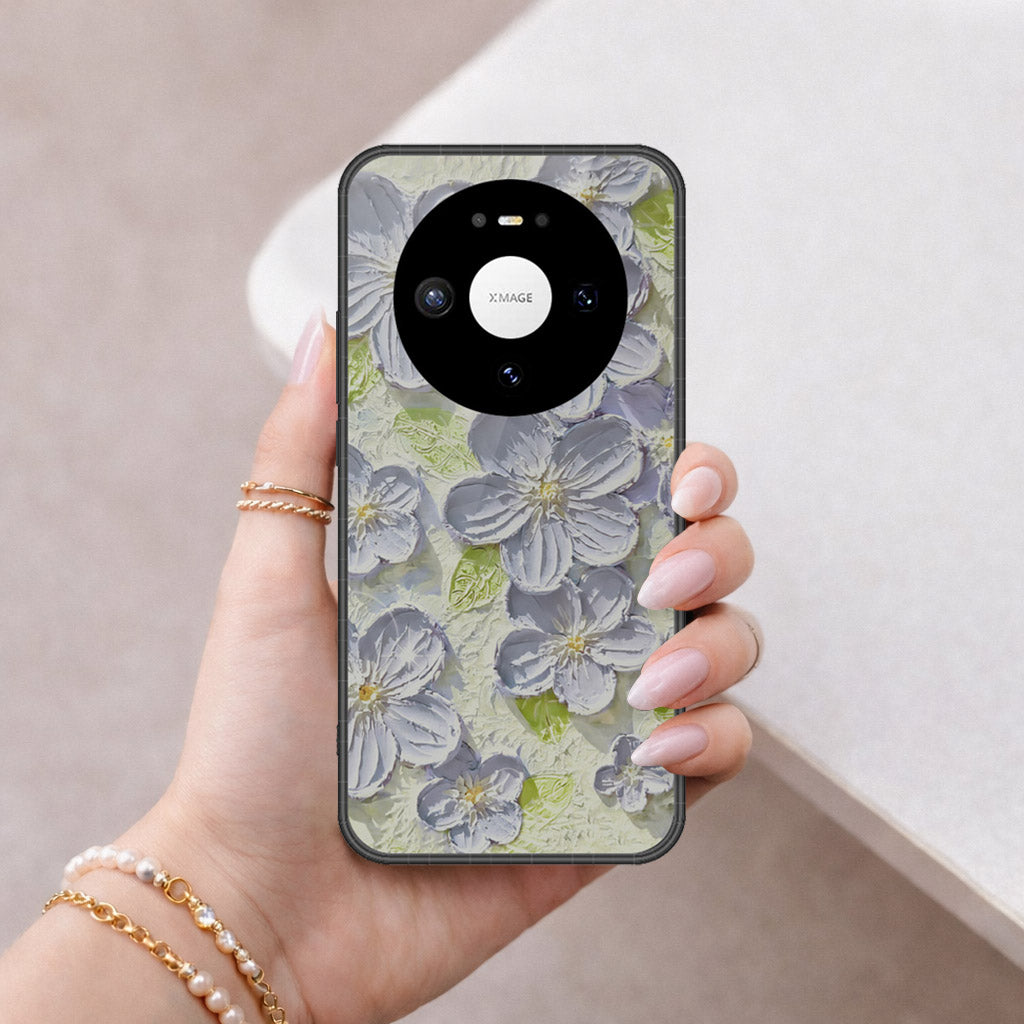 Huawei Mate 80 Cover - Floral Series - Design 12 - Grey & Green - HQ Premium Shine Durable Shatterproof Case