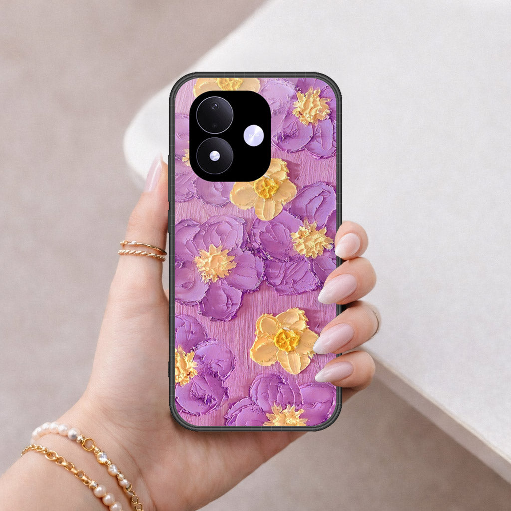 Xiaomi Redmi 17 Cover - Floral Series - Design 8 - Purple & Yellow - HQ Premium Shine Durable Shatterproof Case