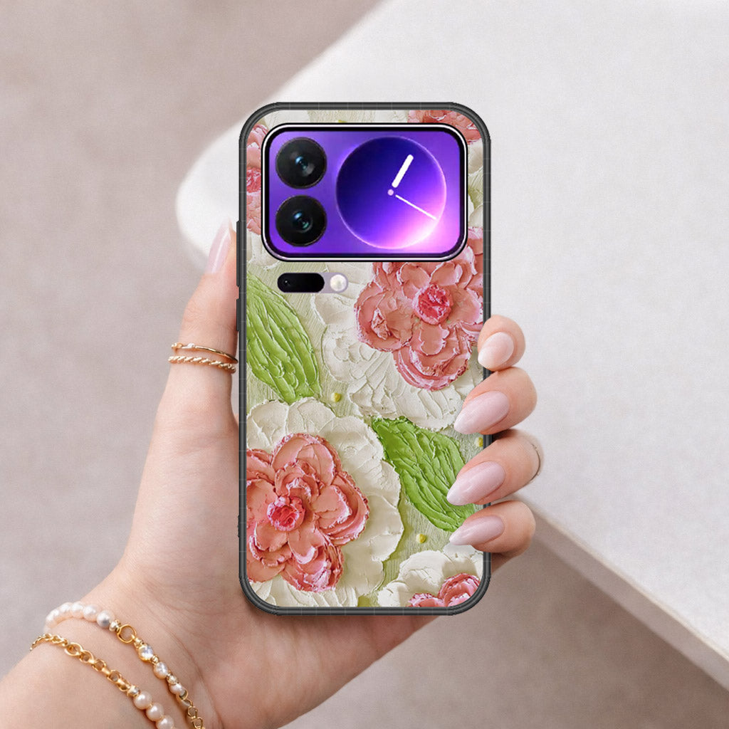 Xiaomi 17 Pro Max Cover - Floral Series - Design 13 - Offwhite & Green - HQ Premium Shine Durable Shatterproof Case