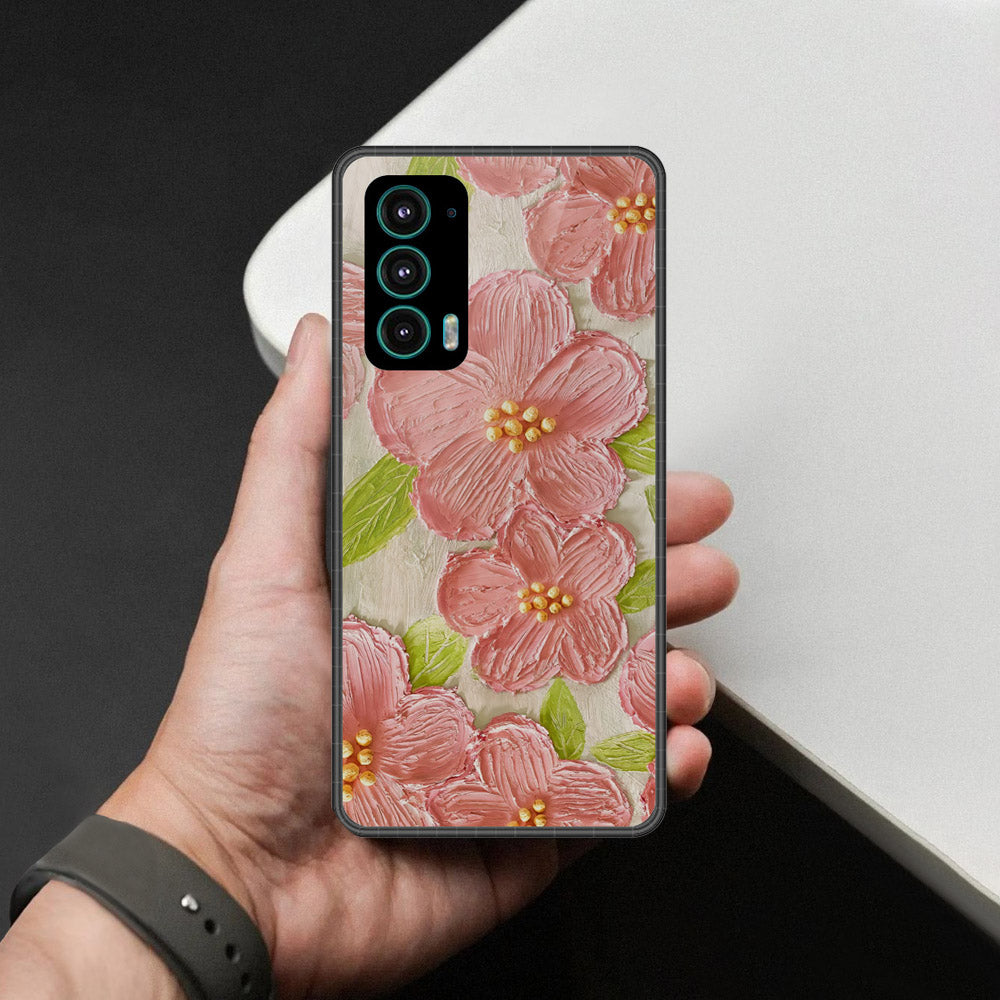 Motorola Edge 20 Cover - Floral Series - Design 9 - Pink & Green - HQ Premium Shine Durable Shatterproof Case