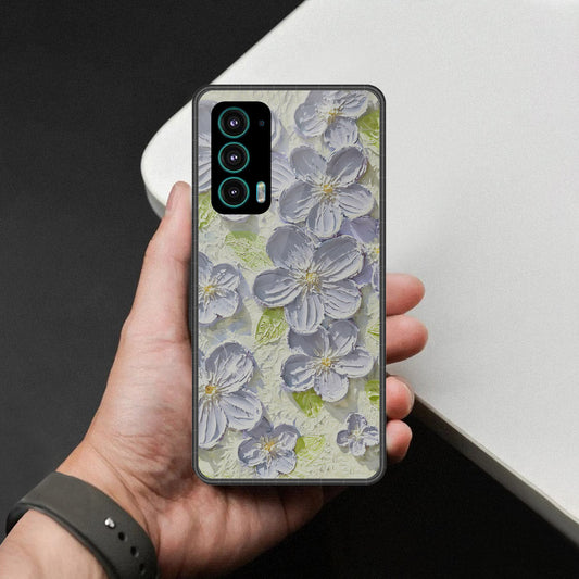 Motorola Edge 20 Cover - Floral Series - Design 12 - Grey & Green - HQ Premium Shine Durable Shatterproof Case