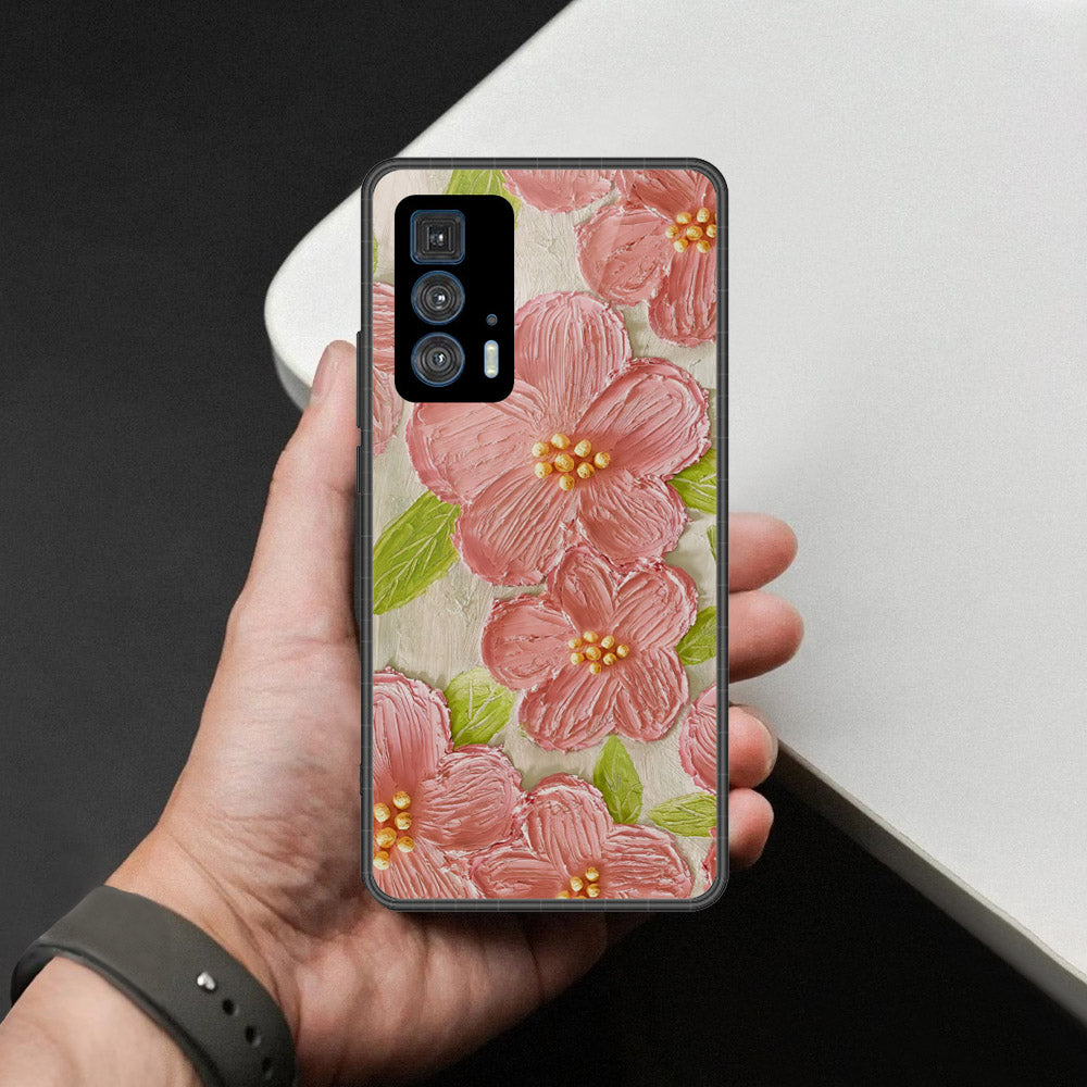 Motorola Edge 20 Pro Cover - Floral Series - Design 9 - Pink & Green - HQ Premium Shine Durable Shatterproof Case