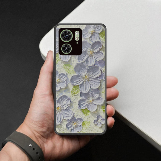 Motorola Edge 40 Cover - Floral Series - Design 12 - Grey & Green - HQ Premium Shine Durable Shatterproof Case