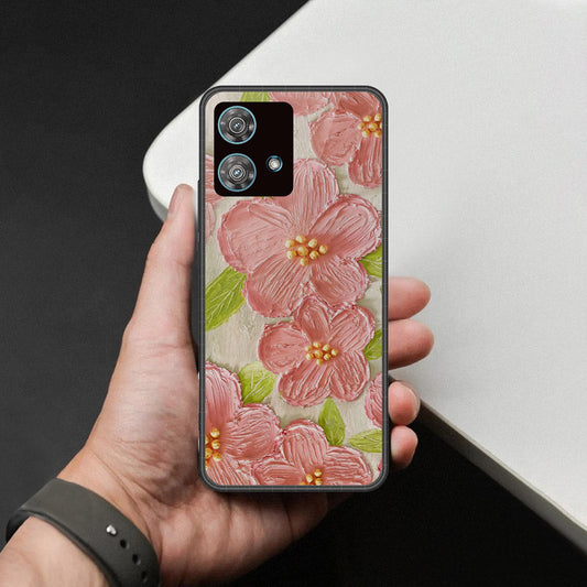 Motorola Edge 40 Neo Cover - Floral Series - Design 9 - Pink & Green - HQ Premium Shine Durable Shatterproof Case