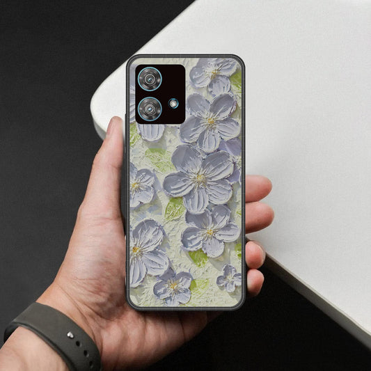 Motorola Edge 40 Neo Cover - Floral Series - Design 12 - Grey & Green - HQ Premium Shine Durable Shatterproof Case