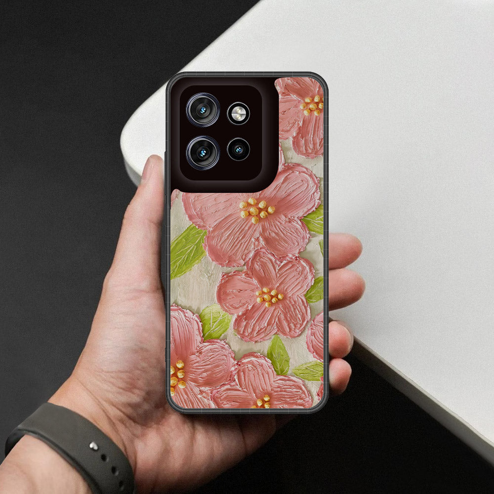 Motorola Edge 50 Neo Cover - Floral Series - Design 9 - Pink & Green - HQ Premium Shine Durable Shatterproof Case