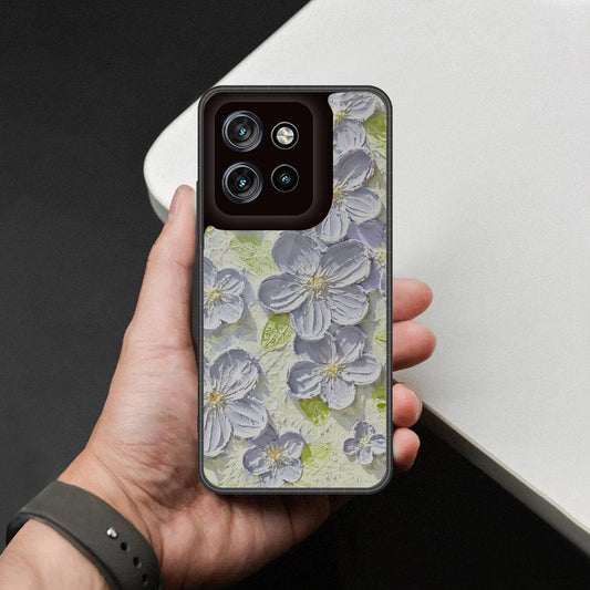 Motorola Edge 50 Neo Cover - Floral Series - Design 12 - Grey & Green - HQ Premium Shine Durable Shatterproof Case