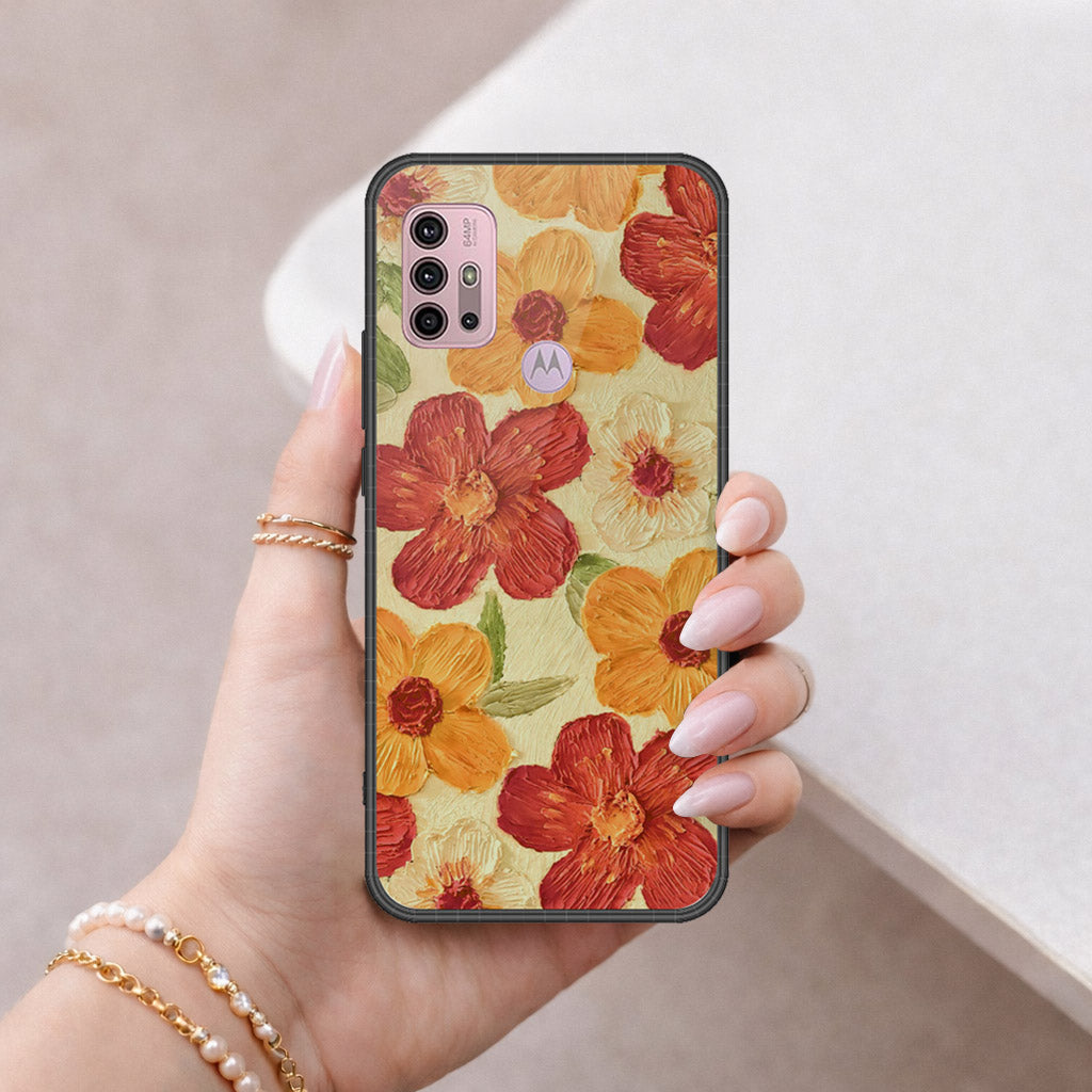 Motorola Moto G30 Cover - Floral Series - Design 6 - Red & Orange - HQ Premium Shine Durable Shatterproof Case
